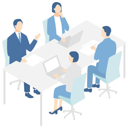 イラスト：協働防護協議会の設立と港湾計画の検討のようす