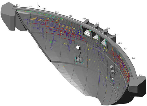 UAV等によるダムの点検と多視点画像3D構築と3次元クラック図