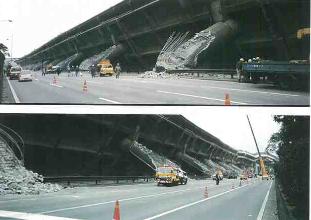 阪神高速3号神戸線深江付近の倒壊